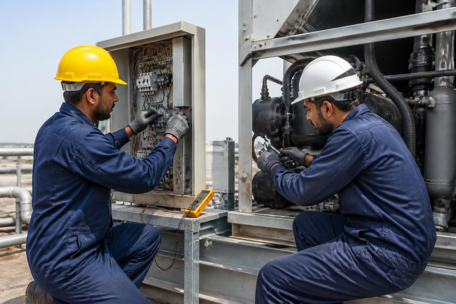 Assessor evaluating an electrician performing a practical panel test